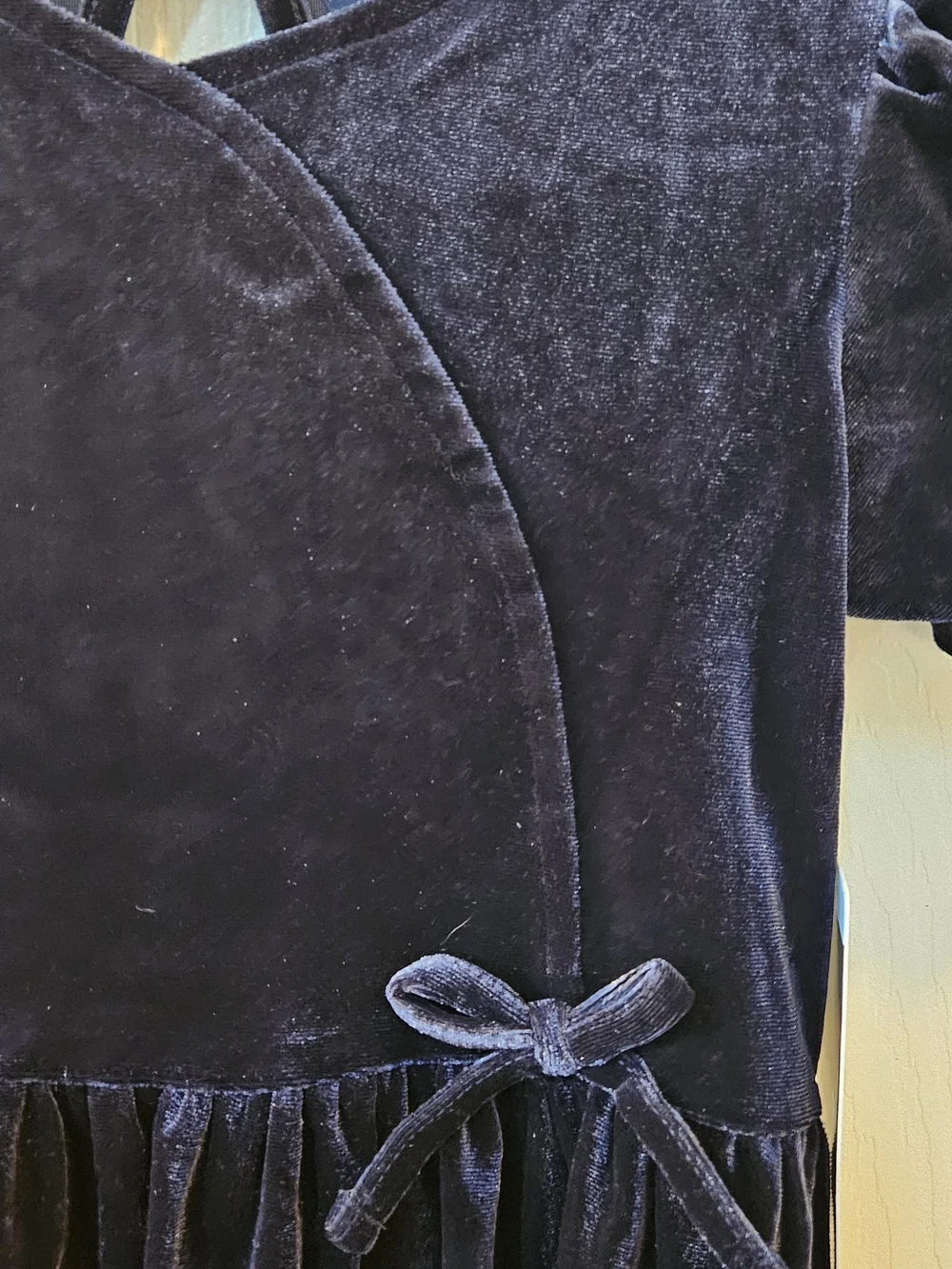 Lands' End Girls' Velvet Dark Blue Bow-Detail Dress